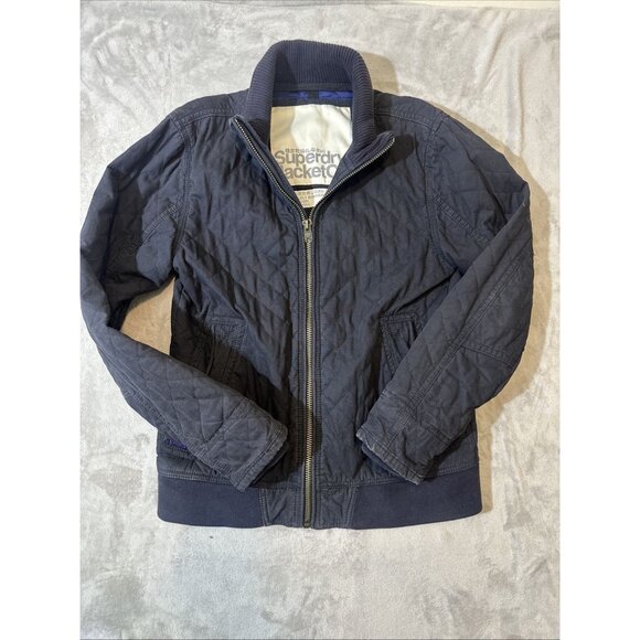 Superdry Condor Quilt Bomber Jacket Men’s XL Navy Blue Zip Up Padded